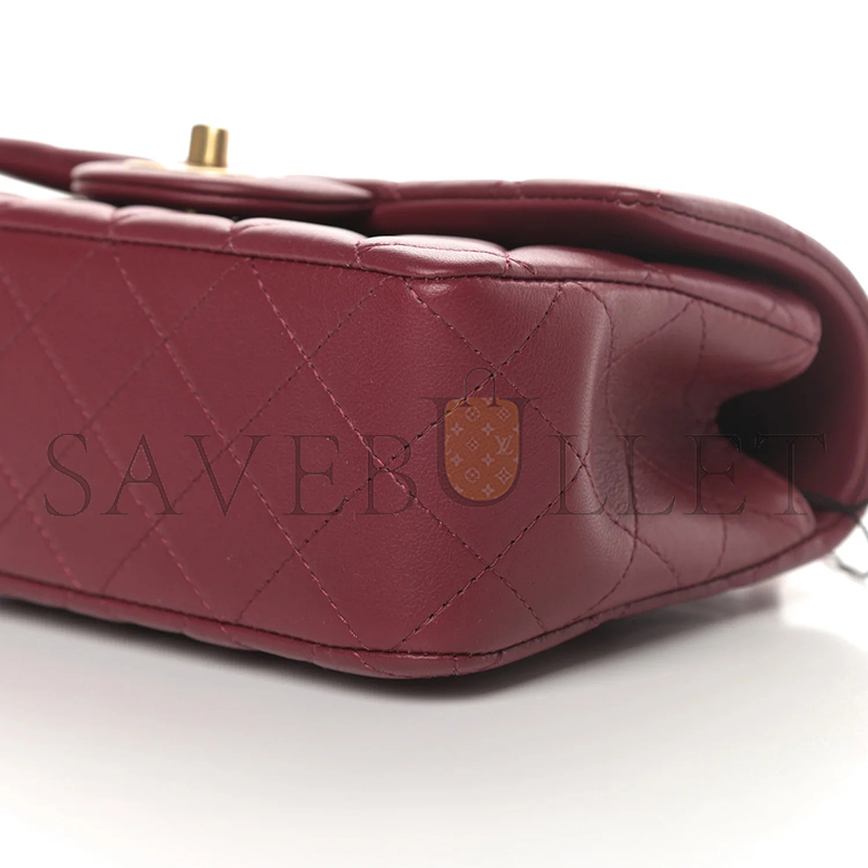 CHANEL LAMBSKIN QUILTED MINI TOP HANDLE RECTANGULAR FLAP BURGUNDY (20*12*6cm)